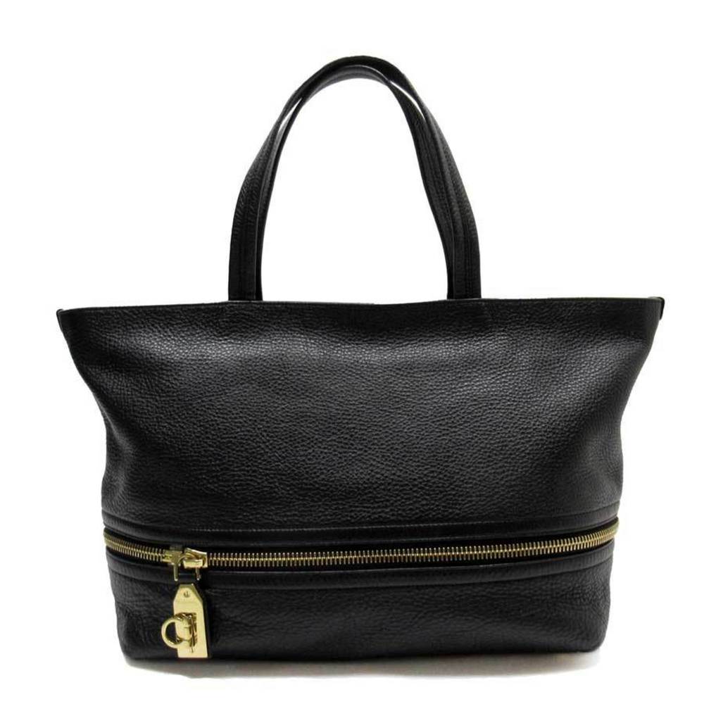 SALVATORE FERRAGAMO Shoulder Bag Black Gold Leather Ladies h23420d